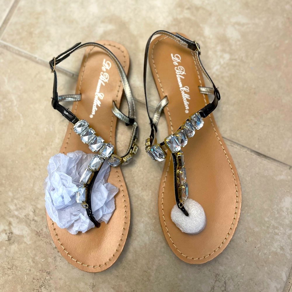 Set of 2-Brand new bejeweled sandals (silver and black)